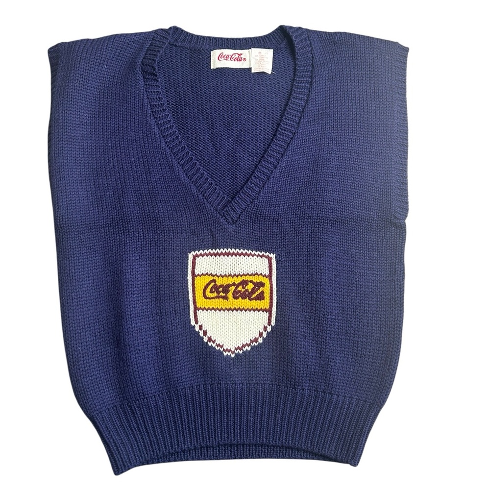Vintage Coca-Cola Knit Sweater Vest‎ Navy Blue Made in Taiwan Medium